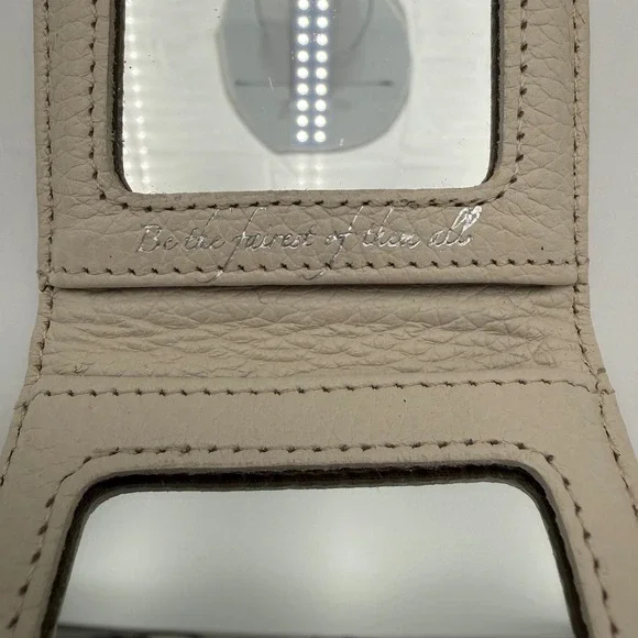 Brighton Cream Croc Embossed Leather Double Travel Mirror Heart Snap Closure - Picture 5 of 7